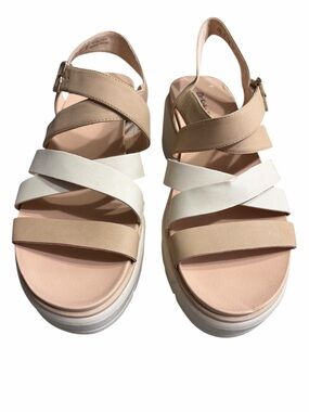 Dr. Scholl’s Women’s Strappy Platform Sandals in Beige and White